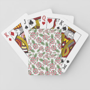 Pink Green Watercolor Floral Pineapples Pattern Playing Cards
