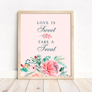 Pink Green Watercolor Floral Sweet Favour Sign