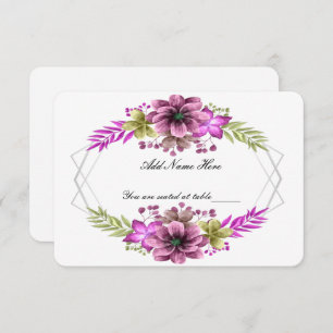 Pink & Green Watercolor Floral Wedding Table Card