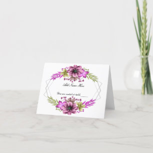 Pink & Green Watercolor Floral Wedding Table Card