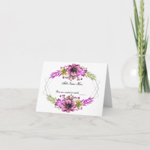 Pink & Green Watercolor Floral Wedding Table Card