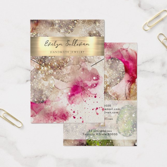 Pink green watercolor necklace display card (Office)
