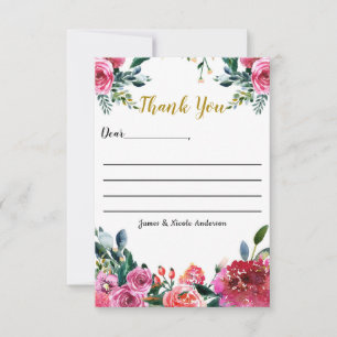 Pink Green Watercolor Vintage Floral Thank You