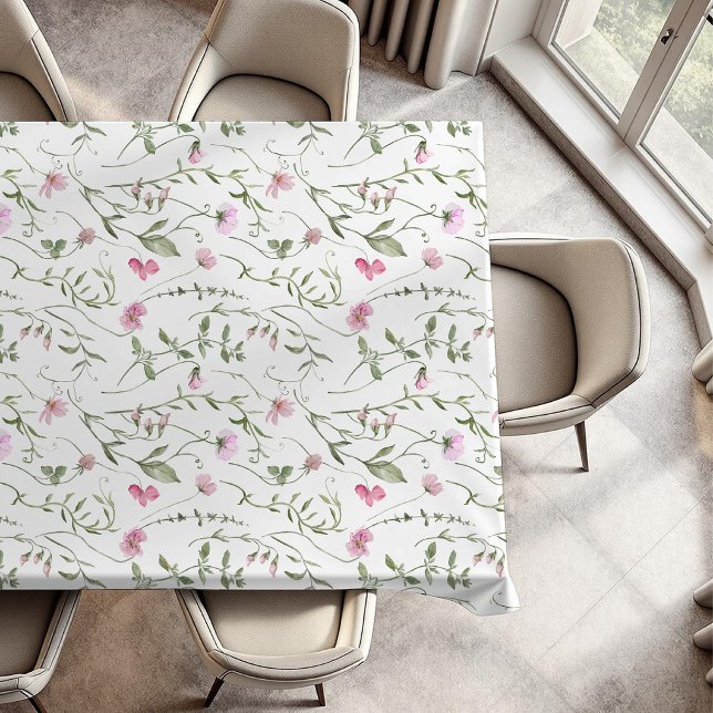 Pink Green Watercolor Wildflower Tablecloth (Creator Uploaded)
