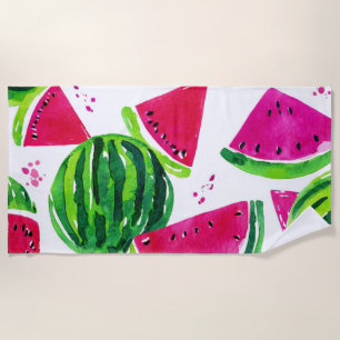 Pink Green Watermelon Cute Tropical Fruits Beach Towel