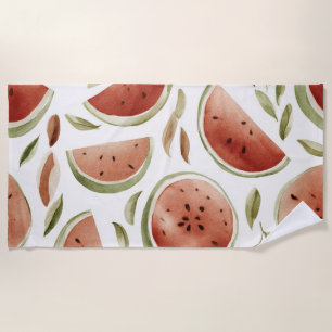 Pink Green Watermelon Cute Tropical Fruits Beach Towel