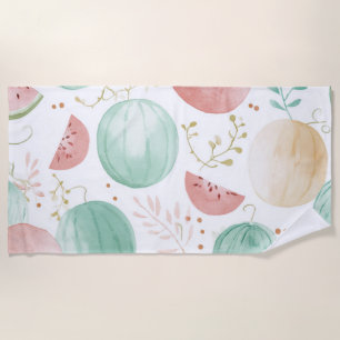 Pink Green Watermelon Cute Tropical Fruits Beach Towel