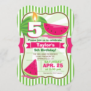 Pink & Green Watermelon, Kid's Birthday Party Invitation
