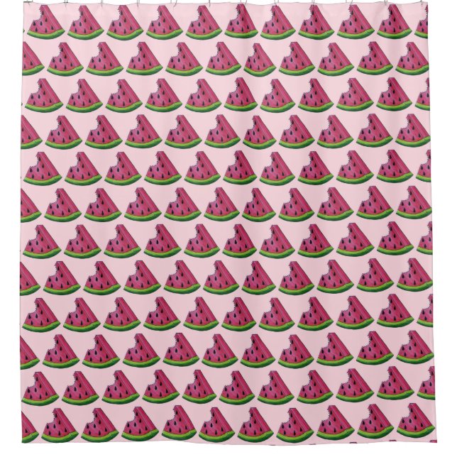 Pink Green Watermelon Melon Slice Wedge Fruity Shower Curtain (Front)