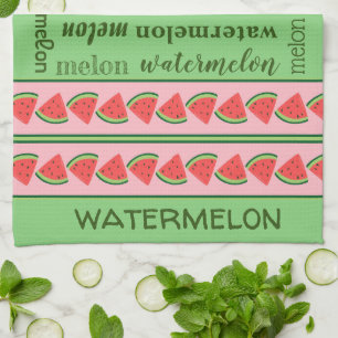 Pink Green Watermelon Wedges - Watermelon Word Art Tea Towel