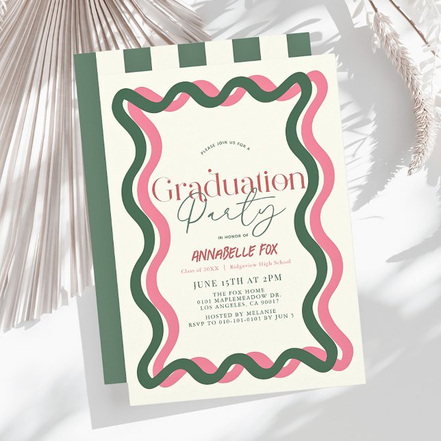 Pink & Green Wavy Frame Graduation Invitation (Creator Uploaded)