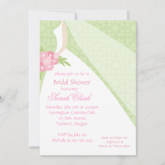 Pink Green Wedding Dress Bridal Shower Invitation