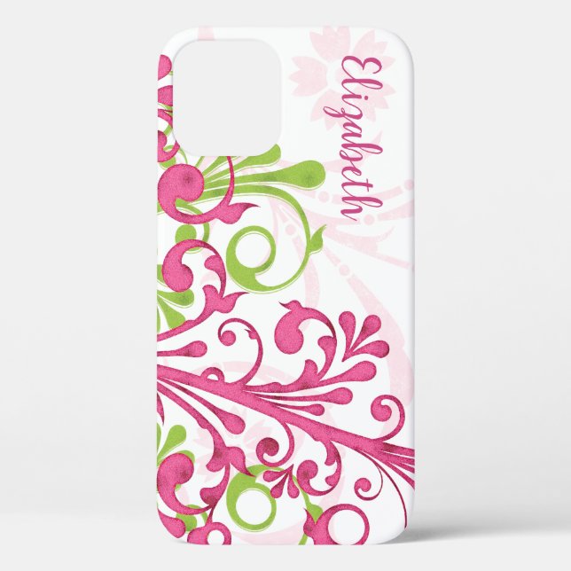 Pink Green White Abstract Floral Case-Mate iPhone Case (Back)