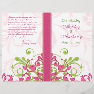 Pink Green White Abstract Floral Wedding Program