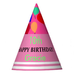 Pink Green White Birthday Balloons NAME Party Hat