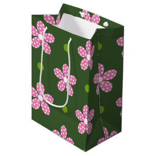 PINK GREEN WHITE DAISY FLOWERS MEDIUM GIFT BAG