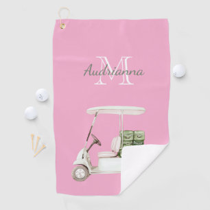 Pink Green White Golf Cart Monogram Towel