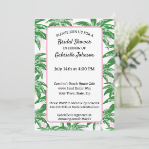 Pink Green White Palm Tree Summer Shower Party Invitation