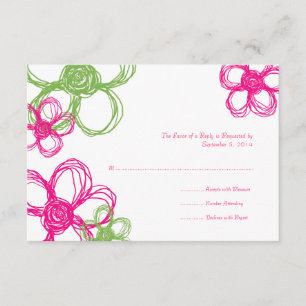 Pink & Green Wild Flowers Wedding RSVP Card