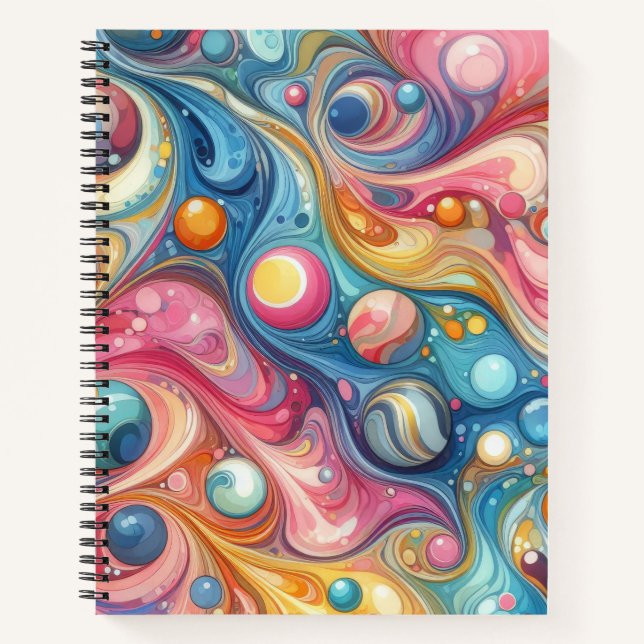 PINK GREEN YELLOW BLUE ABSTRACT SWIRLS NOTEBOOK (Front)