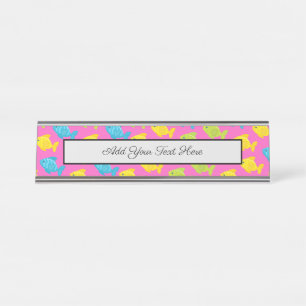Pink Green Yellow Blue Fish Sea Animals Summer Desk Name Plate