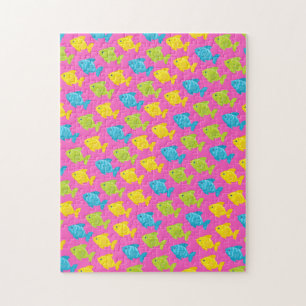 Pink Green Yellow Blue Fish Sea Animals Summer Jigsaw Puzzle