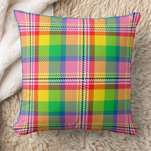 Pink Green Yellow Madras Plaid Design  Cushion