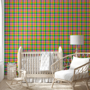 Pink Green Yellow Madras Plaid Design Wallpaper