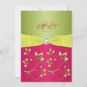Pink,Green, Yellow Monogram Wedding Invitation