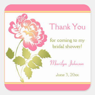 Pink, Green, Yellow, Peony Bridal Shower Sticker