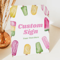 Pink Green Yellow Popsicle Party Custom Table Sign