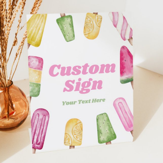 Pink Green Yellow Popsicle Party Custom Table Sign (Creator Uploaded)