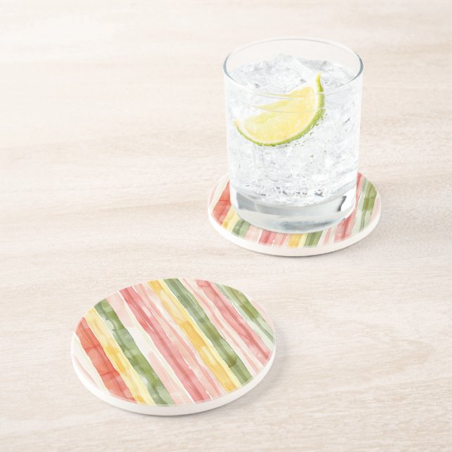 Pink Green Yellow Stripes Coaster (Side)