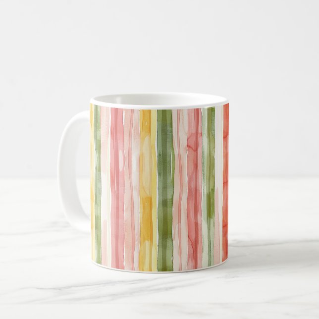 Pink Green Yellow Stripes Coffee Mug (Front Left)