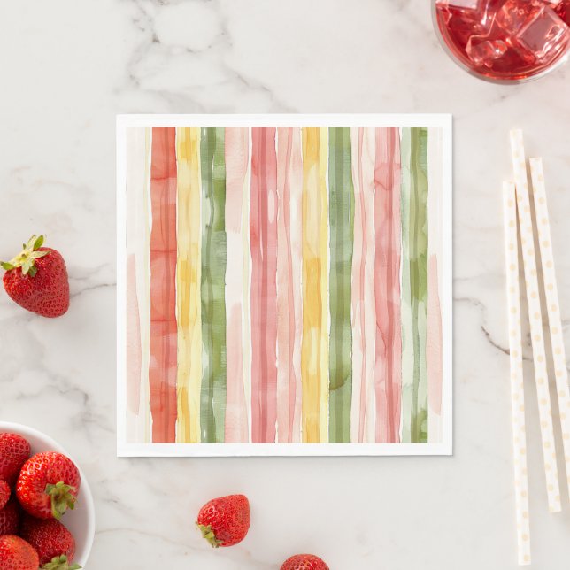 Pink Green Yellow Stripes Napkin (Insitu)
