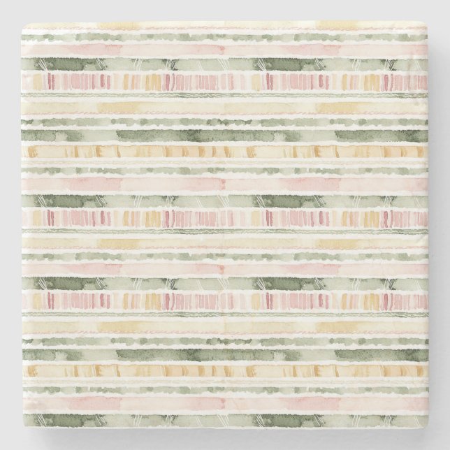 Pink Green Yellow Stripes Stone Coaster (Front)