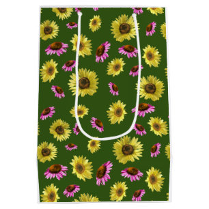 Pink Green Yellow Sunflower Coneflower Summer Medium Gift Bag