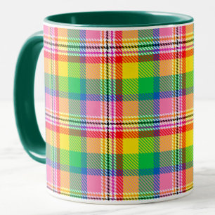 Pink Green Yellow Tartan Plaid Design Mug