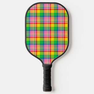 Pink Green Yellow Tartan Plaid Design  Pickleball Paddle