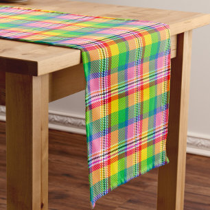 Pink Green Yellow Tartan Plaid Design  Short Table Runner