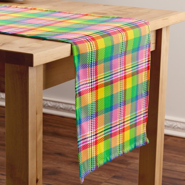 Pink Green Yellow Tartan Plaid Design  Short Table Runner (Creator Uploaded)