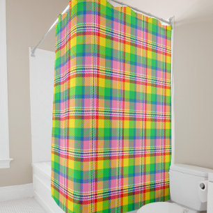 Pink Green Yellow Tartan Plaid Design Shower Curtain