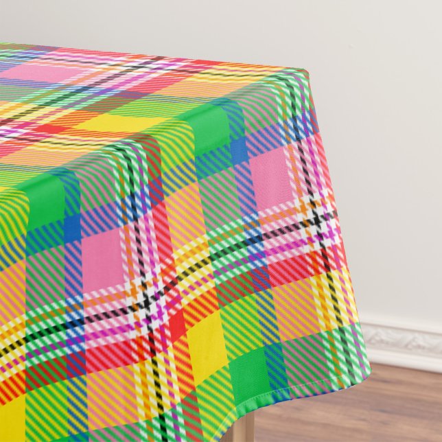 Pink Green Yellow Tartan Plaid Design  Tablecloth (Creator Uploaded)