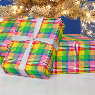 Pink Green Yellow Tartan Plaid Design  Wrapping Paper