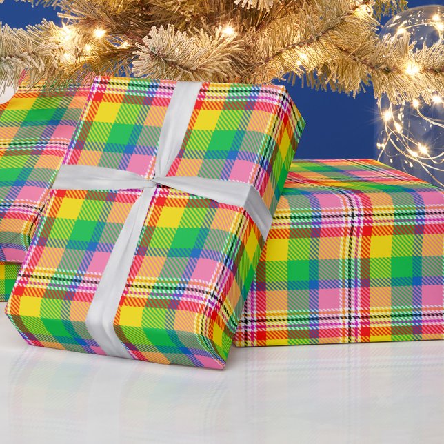 Pink Green Yellow Tartan Plaid Design  Wrapping Paper (Creator Uploaded)