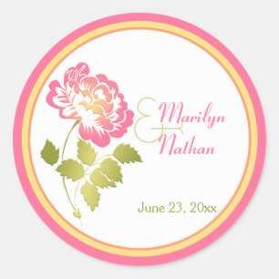Pink, Green, Yellow, White Peony 1.5" Sticker