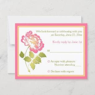 Pink, Green, Yellow, White Peony Floral RSVP Card