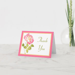 Pink, Green, Yellow, White Peony Thank You Card