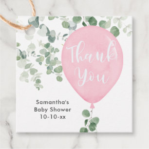 Pink greenery eucalyptus balloon baby shower favour tags