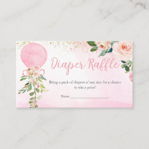 Pink Greenery Floral Balloon Diaper Raffle Enclosure Card